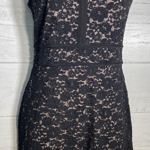 Night Way Black Strech Lace Halter Cocktail Dress Sz 4 - Picture 4 of 8